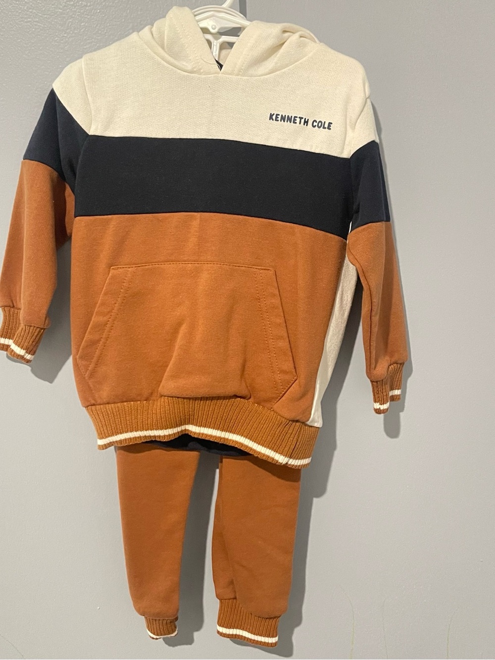Toddler Boy | 3T | Kenneth Cole Hoodie & Joggers Set - Cream, Black & Rust